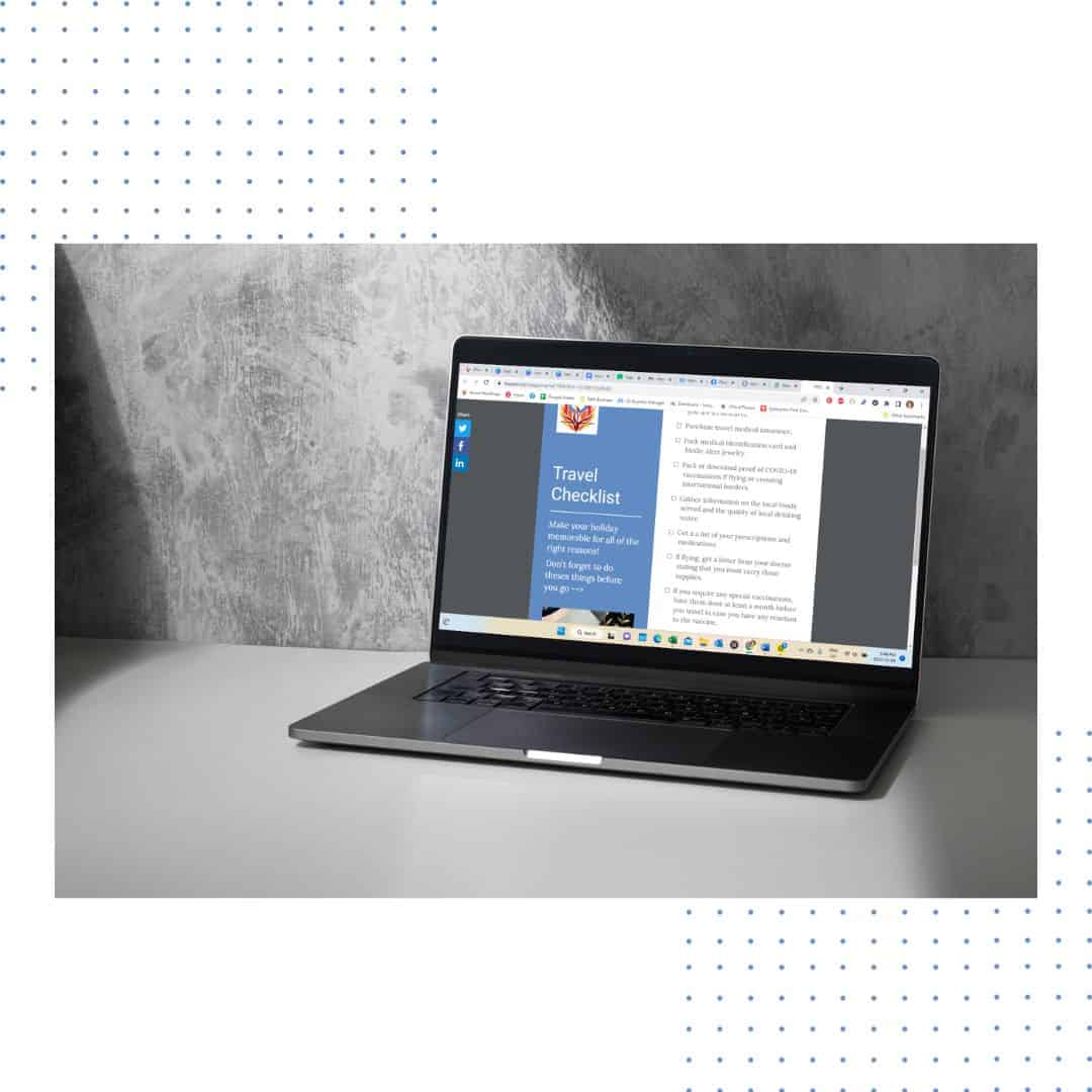 laptop on a grey countertop open to the Diabetes Advocacy Travel checklist