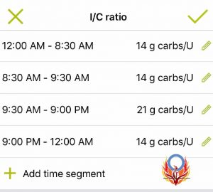 Ypsopump insulin to carb screen